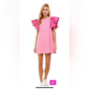 TCEC Vibrant Pink Flutter Sleeve Mini Dress